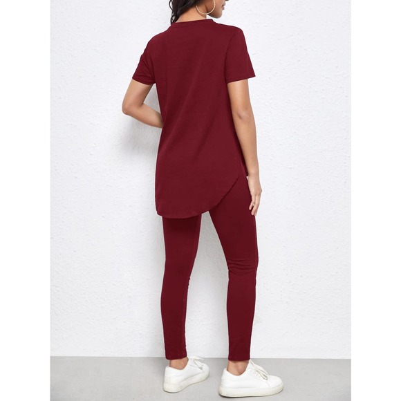 2 piece set: Maternity Split Curved Hem Solid Top & Leggings Set black - Picture 6 of 11